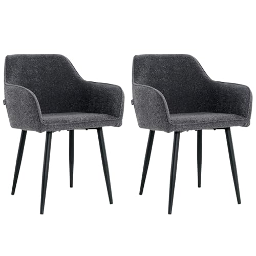 Mevsim Store Esszimmerstühle 2er Set Bouclé Anthrazit – Polsterstühle mit Armlehne & Metallbeinen – Moderne Küchenstühle für Esszimmer & Wohnzimmer von Mevsim Store