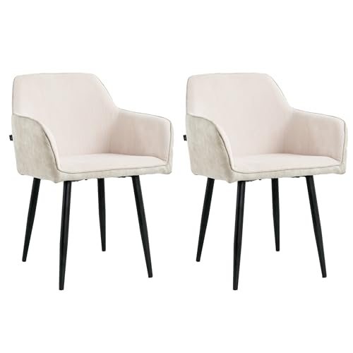 Mevsim Store Esszimmerstühle 2er Set Cord Beige – Polsterstühle mit Armlehne & Metallbeinen – Modern & Bequem für Küche & Wohnzimmer von Mevsim Store