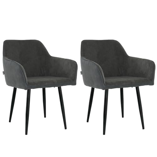 Mevsim Store Esszimmerstühle 2er Set Cord Schwarz – Polsterstühle mit Armlehne & Metallbeinen – Modern & Bequem für Küche & Wohnzimmer von Mevsim Store