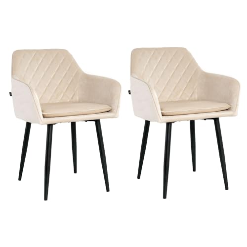 Mevsim Store Esszimmerstühle 2er Set Samt Beige – Polsterstühle mit Armlehne & abnehmbarem Kissen – Moderne Küchenstühle mit Metallbeinen für Wohnzimmer & Essbereich von Mevsim Store