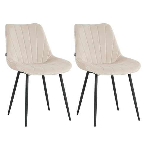 Mevsim Store Esszimmerstühle 2er Set Samt Beige - Ideal für Wohnzimmer, Büro und Esszimmerstühle - Samt Stühle - Küchenstuhl - Stühle Esszimmer mit schwarzen Metallbeinen von Mevsim Store
