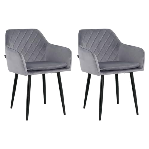 Mevsim Store Esszimmerstühle 2er Set Samt Grau – Polsterstühle mit Armlehne & abnehmbarem Kissen – Moderne Küchenstühle mit Metallbeinen für Wohnzimmer & Essbereich von Mevsim Store