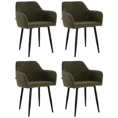 Mevsim Store Esszimmerstühle 4er Set Bouclé Grün – Polsterstühle mit Armlehne & Metallbeinen – Moderne Küchenstühle für Esszimmer & Wohnzimmer von Mevsim Store