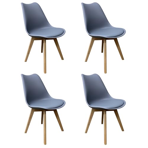 Mevsim Store Esszimmerstühle 4er Set Grau Kunststoff mit Massivholzbein - Moderner Wohnzimmerstuhl - Kunststoffsitz Holzstühle - Aufenthaltsraum/Startseite/Büro Stuhl - Küchenstuhl Buche Beine von Mevsim Store
