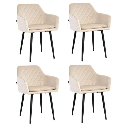 Mevsim Store Esszimmerstühle 4er Set Samt Beige – Polsterstühle mit Armlehne & abnehmbarem Kissen – Moderne Küchenstühle mit Metallbeinen für Wohnzimmer & Essbereich von Mevsim Store