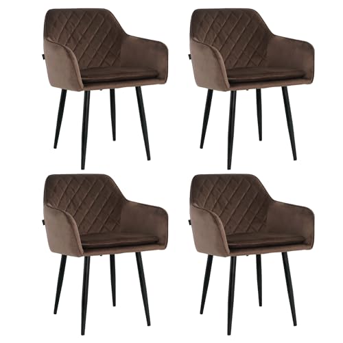 Mevsim Store Esszimmerstühle 4er Set Samt Braun – Polsterstühle mit Armlehne & abnehmbarem Kissen – Moderne Küchenstühle mit Metallbeinen für Wohnzimmer & Essbereich von Mevsim Store
