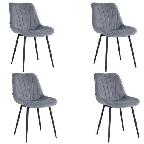 Mevsim Store Esszimmerstühle 4er Set Samt Grau - Ideal für Wohnzimmer, Büro und Esszimmerstühle - Samt Stühle - Küchenstuhl - Stühle Esszimmer mit schwarzen Metallbeinen von Mevsim Store