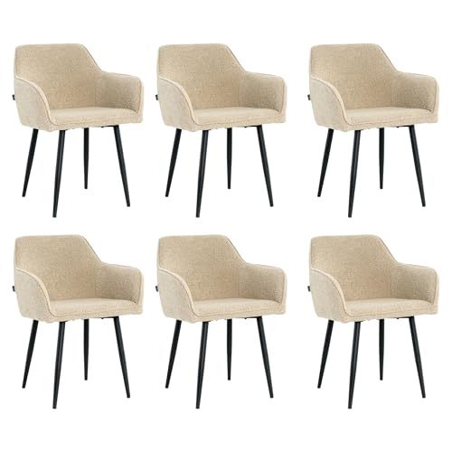 Mevsim Store Esszimmerstühle 6er Set Bouclé Beige – Bequeme Stühle mit Armlehne & Metallbeinen – Modern & Stabil – Für Wohnzimmer, Küche & Esszimmer – Lieferung in 3 Paketen von Mevsim Store