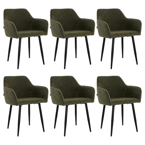 Mevsim Store Esszimmerstühle 6er Set Bouclé Grün – Polsterstühle mit Armlehne & Metallbeinen – Moderne Küchenstühle für Esszimmer & Wohnzimmer von Mevsim Store