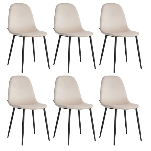 Mevsim Store Esszimmerstühle 6er Set Creme – Samtstühle ohne Armlehne – Bequeme Polsterstühle mit Metallbeinen für Küche & Esszimmer von Mevsim Store