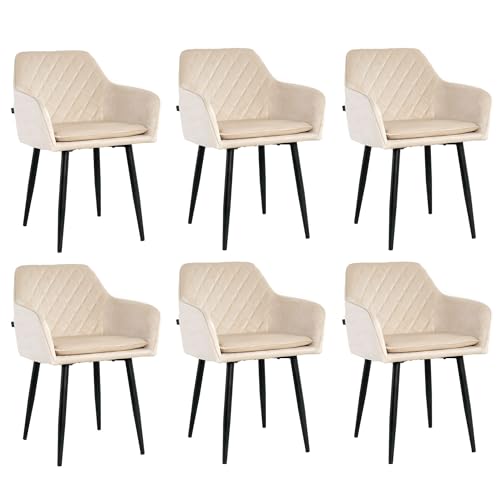 Mevsim Store Esszimmerstühle 6er Set Samt Beige – Polsterstühle mit Armlehne & abnehmbarem Kissen – Moderne Küchenstühle mit Metallbeinen für Wohnzimmer & Essbereich von Mevsim Store