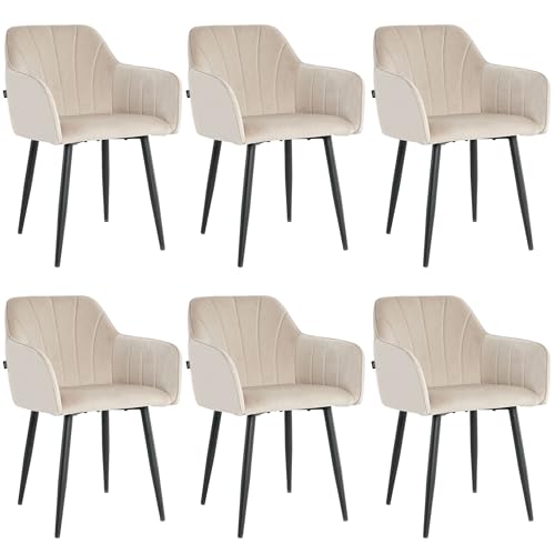 Mevsim Store Esszimmerstühle 6er Set Samt Beige – Polsterstühle mit Armlehne & Metallbeinen – Modern & Bequem für Wohnzimmer & Küche von Mevsim Store