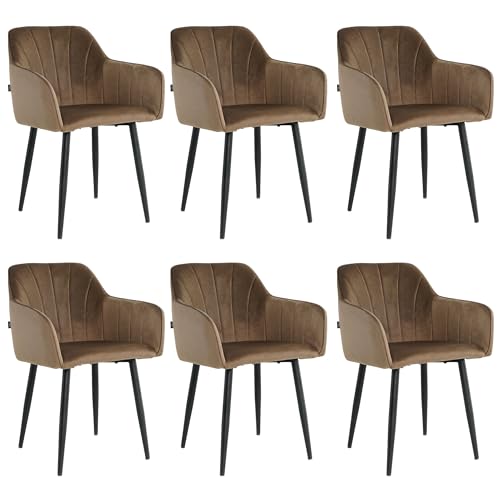 Mevsim Store Esszimmerstühle 6er Set Samt Braun – Polsterstühle mit Armlehne & Metallbeinen – Modern & Bequem für Wohnzimmer & Küche von Mevsim Store