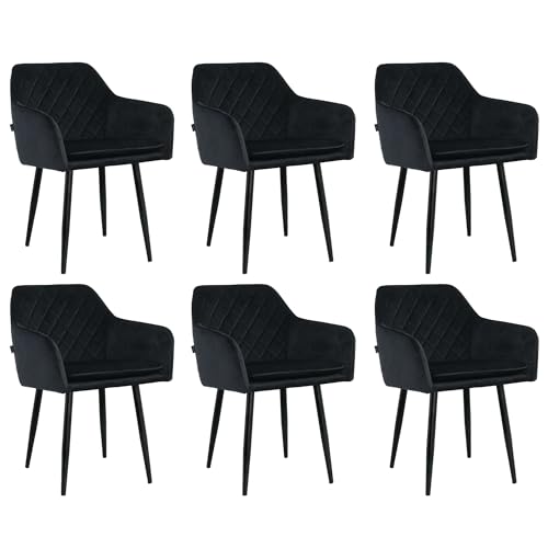 Mevsim Store Esszimmerstühle 6er Set Samt Schwarz – Polsterstühle mit Armlehne & abnehmbarem Kissen – Moderne Küchenstühle mit Metallbeinen für Wohnzimmer & Essbereich von Mevsim Store