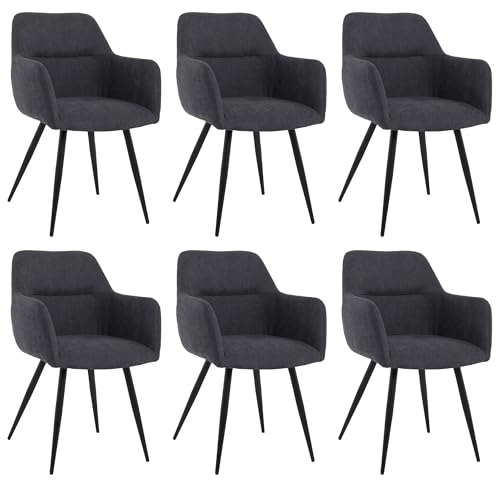 Mevsim Store Esszimmerstühle 6er Set Schwarz – Bequeme Polsterstühle mit Armlehne aus Leinenstoff & Metallgestell – Lieferung in 3 Paketen von Mevsim Store