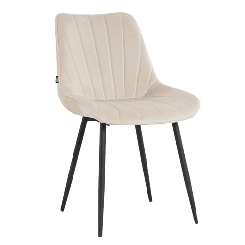 Mevsim Store Esszimmerstuhl Samt Beige - Ideal für Wohnzimmer, Büro und Esszimmerstühle - Samt Stühle - Küchenstuhl - Stühle Esszimmer mit schwarzen Metallbeinen von Mevsim Store