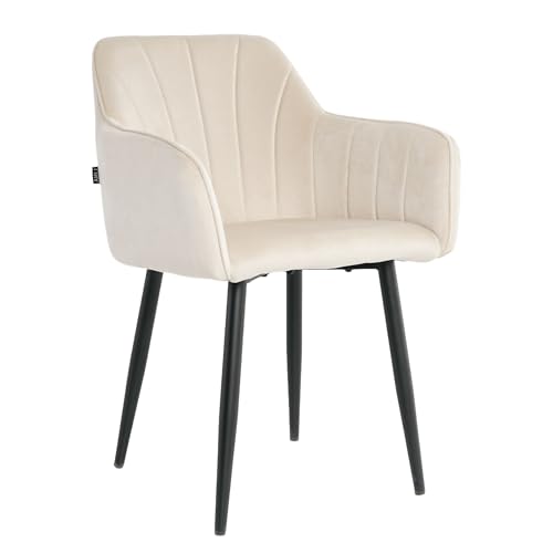 Mevsim Store Esszimmerstuhl 1 Stück Samt Creme – Polsterstuhl mit Armlehne & Metallbeinen – Modern & Bequem für Wohnzimmer & Küche von Mevsim Store