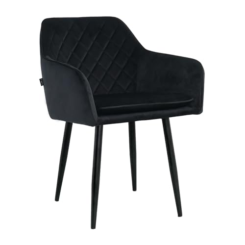 Mevsim Store Esszimmerstuhl 1 Stück Samt Schwarz – Polsterstuhl mit Armlehne & abnehmbarem Kissen – Moderner Küchenstuhl mit Metallbeinen für Wohnzimmer & Essbereich von Mevsim Store