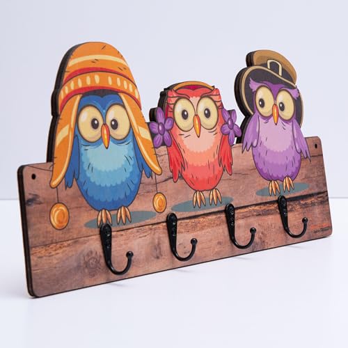 Mevsim Store Kindergarderobe - Handgefertigt - 4 Metallhaken - 39,50x19,50 cm - Garderobe mit Tieren - Hängegarderobe - Holz - Wandgarderobe - Mit Halterungen von Mevsim Store