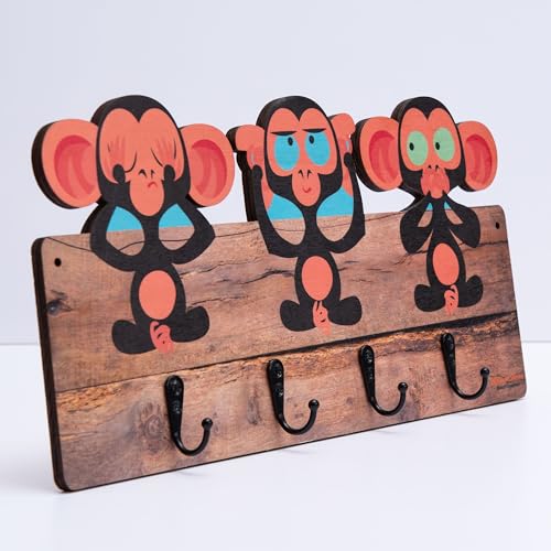 Mevsim Store Kindergarderobe - Handgefertigt - 4 Metallhaken - 39,50x19,50 cm - Garderobe mit Tieren - Hängegarderobe - Holz - Wandgarderobe - Mit Halterungen von Mevsim Store