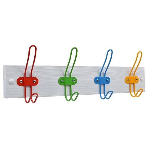 Mevsim Store Kleiderhaken 2er Set - Mattweiß - 4 Metallhaken - 43,5x7,5 cm - Kinderzimmer Garderobe mit Farbigen Haken - Kindergarderobe - Holz - Wandgarderobe von Mevsim Store