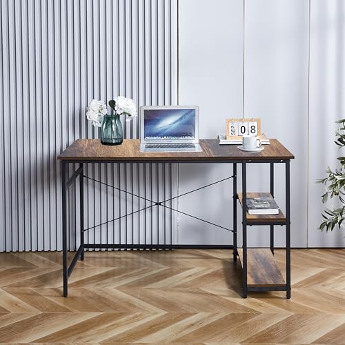 Mevsim Store Computertisch - 120x60x75 cm Holz & Metall PC-Schreibtisch, Büroarbeitsplatz mit 2 Regalen, verstellbaren Füßen und einfacher Montage für Home Office & Wohnzimmer von Mevsim Store