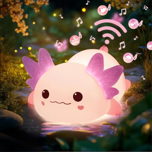 Mewaii Axolotl Nachtlicht Kinder, Stilllicht Dimmbar Axolotl Lampe, Silikon Nachtlicht Baby mit 4 Weißrauschen, Aufladbar Nachttischlampe mit 30 Minuten Timer, Geschenk für Baby Mädchen,Zimmer Deko von Mewaii
