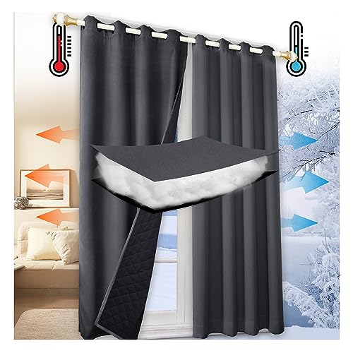 Mewkew Extra Dickem Vorhang Verdunklungsvorhang Gardine mit Ösen Winter Wärmehaltung Thermo Vorhänge Kälteschutz Vorhang Wärmeisolierend Tür Lärmschutz Raumtrenner,2 PCS W122xL264cm von Mewkew