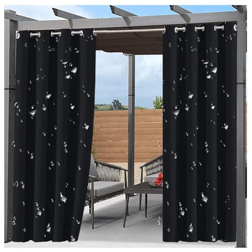 Mewkew Outdoor-Vorhänge, wasserdicht, für Gartenpavillon, Pergola, winddicht, verdunkelnd, wärmeisoliert, Ösen, Outdoor-Vorhänge für Veranda, Terrassentür, Sichtschutz, schwarz, B 29 x L 254 cm (1 von Mewkew