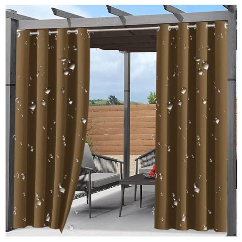 Mewkew Outdoor-Vorhänge, wasserdicht, winddicht, verdunkelnd, wärmeisoliert, Sichtschutz, Ösen, Outdoor-Vorhänge für Veranda, Terrassentür, Garten, Pavillon, Pergola, Braun, 198 x 239 cm (B x L), 1 von Mewkew