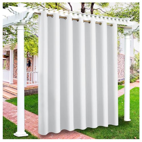 Mewkew Outdoor Vorhänge Wasserdicht UV Schutz Outdoor Weiß Vorhang mit Ösen Winddicht Sichtschutz Blickdicht Vorhang Innen und Außen Gardinen für Terrasse Garten Hof Balkon H213 × B142 cm (1 Stück) von Mewkew
