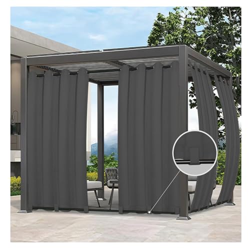 Mewkew Outdoorvorhänge Wasserdicht für Terrasse Sichtschutz Wetterfeste Ösen Oben und Schlaufen unten Außenvorhänge für Veranda, Pavillon, Terrasse, Cabana, Pergola,Grau B,1 PCS,352 x 233 cm（B x H） von Mewkew