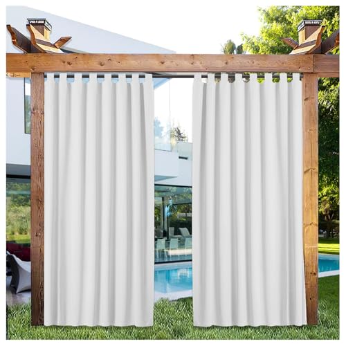 Mewkew Terrasse Outdoorvorhäng mit Schlaufenschal Abnehmbaren Schlaufen, Sonnenschutz Sichtschutz Winddicht Wasserdicht Vorhäng für Pavillon Pergola Garden Gardinen Weiß H264 × B282 cm (1 Stück) von Mewkew