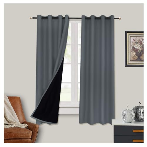 Mewkew Thermovorhänge Gegen Kälte 100% Vorhangverdunkelung Dicke Vorhänge Kälteschutz Ösenschal Vorhang Lichtundurchlässig Grau Gardinen Schlafzimmer Wohnzimmer Kinderzimmer, 1 PCS,243×102cm(B×H) von Mewkew