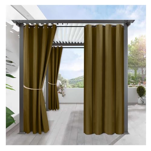 Mewkew Wasserdicht Outdoor Vorhang H190×B142cm Wetterfest Blickdicht Verdunklungs Vorhänge mit Ösen Sichtschutz Sonnenschutz Outdoor Gardine für Veranda Balkon Terrasse Pergola Gartenlaube von Mewkew