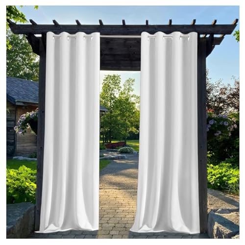 Mewkew Wasserdichte Outdoor-Vorhänge mit Ösen, Terrassenvorhänge, wetterfeste Vorhänge, blickdicht, Balkonsichtschutz, Sonnenschutz, Outdoor-Vorhänge für Pergola-Pavillon, Weiß, B 39 x L 182 cm (1 von Mewkew