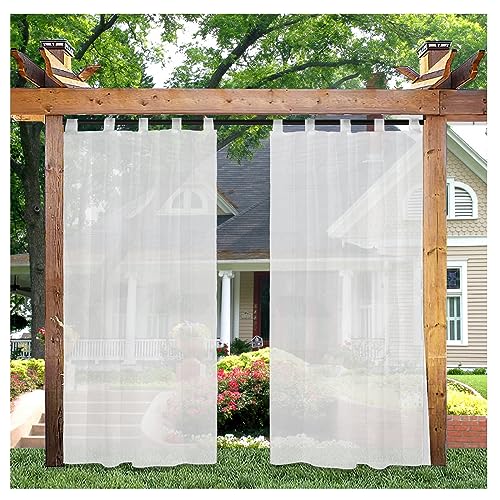 Mewkew Weiße Halbdurchsichtige Wasserdicht Außenvorhänge Outdoor Vorhang Wetterfest Transparent mit Klettverschluss B202xH182cm Outdoorvorhänge für Balkon Terrasse Pergola Pavillon Sichtschutz 2PCS von Mewkew