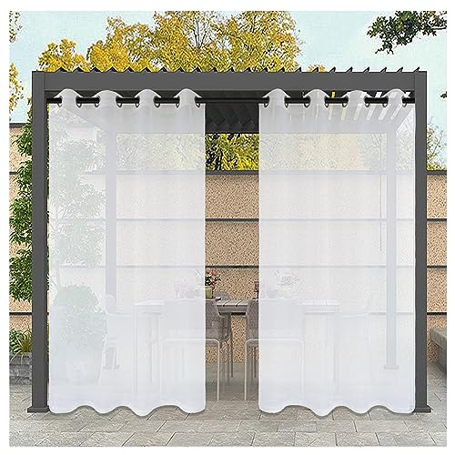 Mewkew Weiße Outdoor Vorhang Wasserdicht Transparent W122xH200cm Winddichte Sonnenschutz Outdoorvorhänge Außenvorhang Gardinen mit Ösen Oben für Balkon Terrasse Garten Pergola Pavillon Vorhänge 1PCS von Mewkew