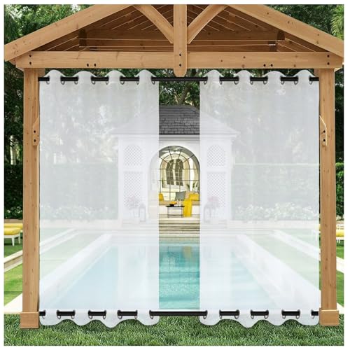Outdoorvorhänge Weiß Transparent Wetterfest Mit Ösen Oben und unten, 2er Set H 200 x B 132 cm Wasserdicht Winddicht Outdoor Vorhang Terrasse Außenvorhang Pavillon Gardinen von Mewkew