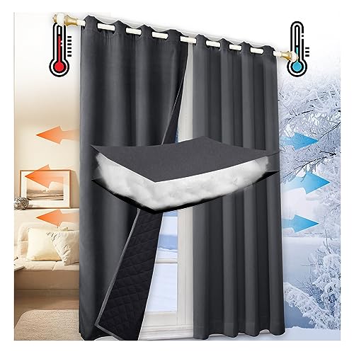 Vorhang mit Verdunkelungs Energiesparender Thermovorhang mit Ösen oben,Sichtschutz für Schlafzimmer Dicke Vorhänge für den Winter, Innen und Außenvorhänge Wasserdicht Vorhänge, 1 PCS W102xL182cm von Mewkew