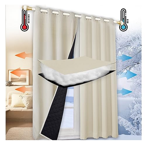Vorhang mit Verdunkelungs Energiesparender Thermovorhang mit Ösen Oben,Sichtschutz für Schlafzimmer Dicke Vorhänge für den Winter, Innen und Außenvorhänge Wasserdicht Vorhänge, 1 PCS B142xH150cm von Mewkew