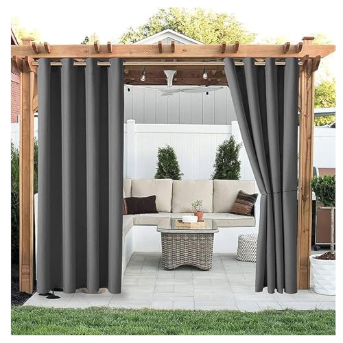 Wasserdichte Terrassenvorhänge für den Außenbereich, Sonnenschutz, Verdunkelung, wärmeisoliert, Outdoor-Vorhänge, rostfreie Ösen, Sichtschutz, Gartenvorhang für Innenveranda, Pavillon, Pergola, Grau von Mewkew