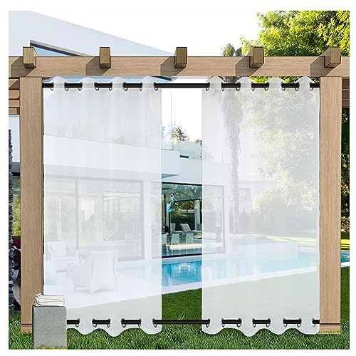 Weiss Outdoor Vorhang Transparent Wetterfest Mit Ösen und unten,B202xH244cm Outdoorvorhänge Sonnenschutz Wasserdicht Winddicht Ösenvorhänge Außenvorhang Terrasse Pavillon Gardinen 1PCS von Mewkew