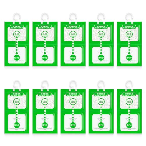 10 PCS Kleiderschrank Feuchtigkeitsabsorber, Hänge Luftentfeuchter gegen Feuchtigkeit und Schimmel, Entfeuchter Trockenmittel Beutel für Schrank, Keller, Küche, Entfeuchtungsbeutel von Mewtush