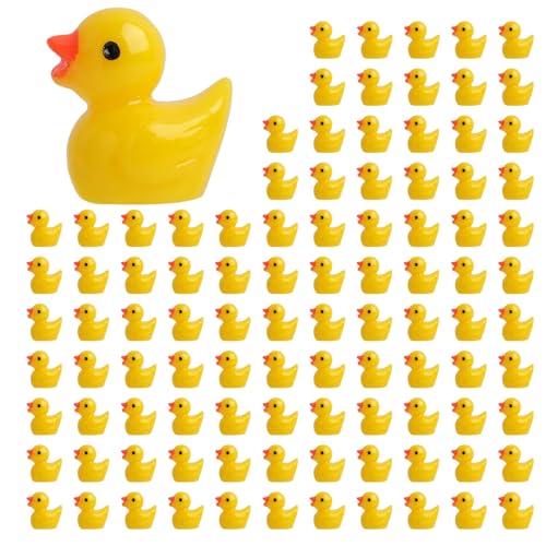 100 PCS Mini Harz Enten, Miniatur Enten, Gelbe Miniatur Enten für die Dekoration von Miniatur Landschaftsgärten, Bonsai, Fischbecken und Aquarien, Perfekt für Puppenhäuser und Feengärten von Mewtush