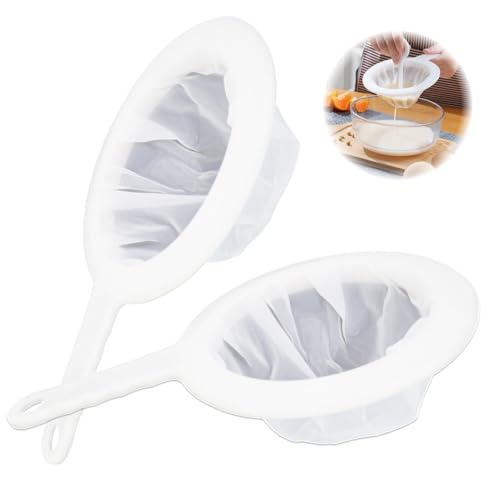 2 PCS Küchensieb Kunststoff (120/200 Mesh), Extra feines Sieb Küche mit Griff, Wiederverwendbares Kefir Sieb aus Nylon für Joghurt, Saft, Honig, Feinsieb Kunststoff Weiß von Mewtush