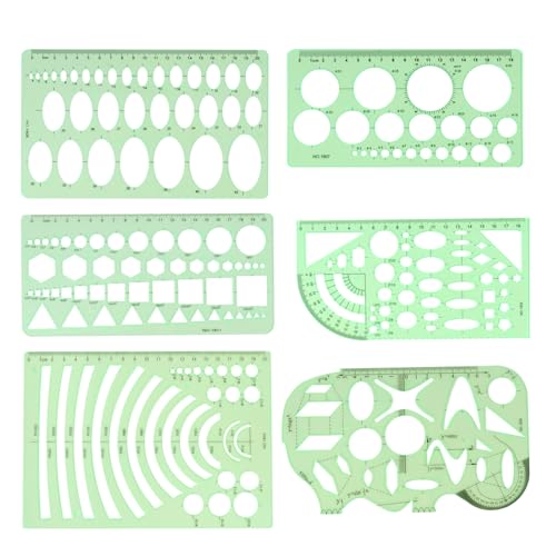 6PCS Kreisschablone Geometrische Schablonen, Geometrische Schablonen für Zeichnen und Messen, Transparentes Design mit Klarer Skala, Ideal für Lehrer, Designer und Ingenieure (Grün) von Mewtush