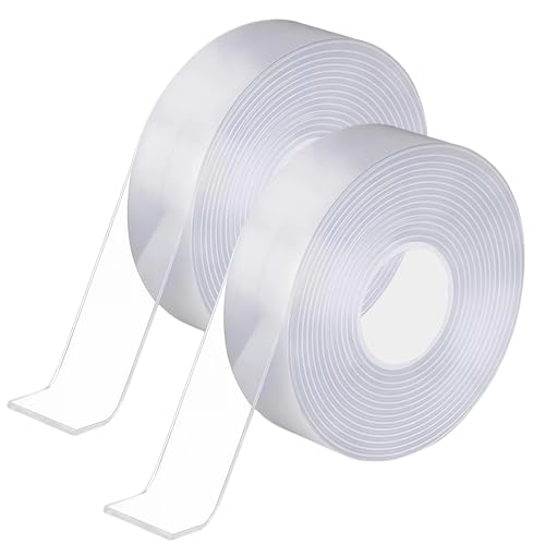 Mewtush 2PCS 10m Doppelseitiges Klebeband Extra Stark Transparent,Abnehmbar Spurlos Double Sided Tape,Nano Klebeband Doppelseitig Ablösbar Für Teppich,Türdichtung, Zierleisten Selbstklebend von Mewtush