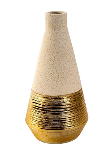 Mex Deko Tischvase Dekovase Blumenvase Vase aus Keramik in Beige und Glitzer Gold 28,5cm schmal modern von Mex