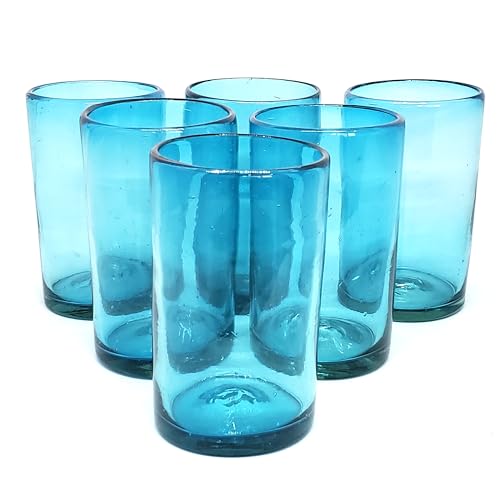 MexHandcraft Trinkgläser, massives Aqua-Blau, 400 ml, 6 Stück, mexikanische handgefertigte Glaswaren, recyceltes Glas, blei- und giftfrei (trinken) von MexHandcraft